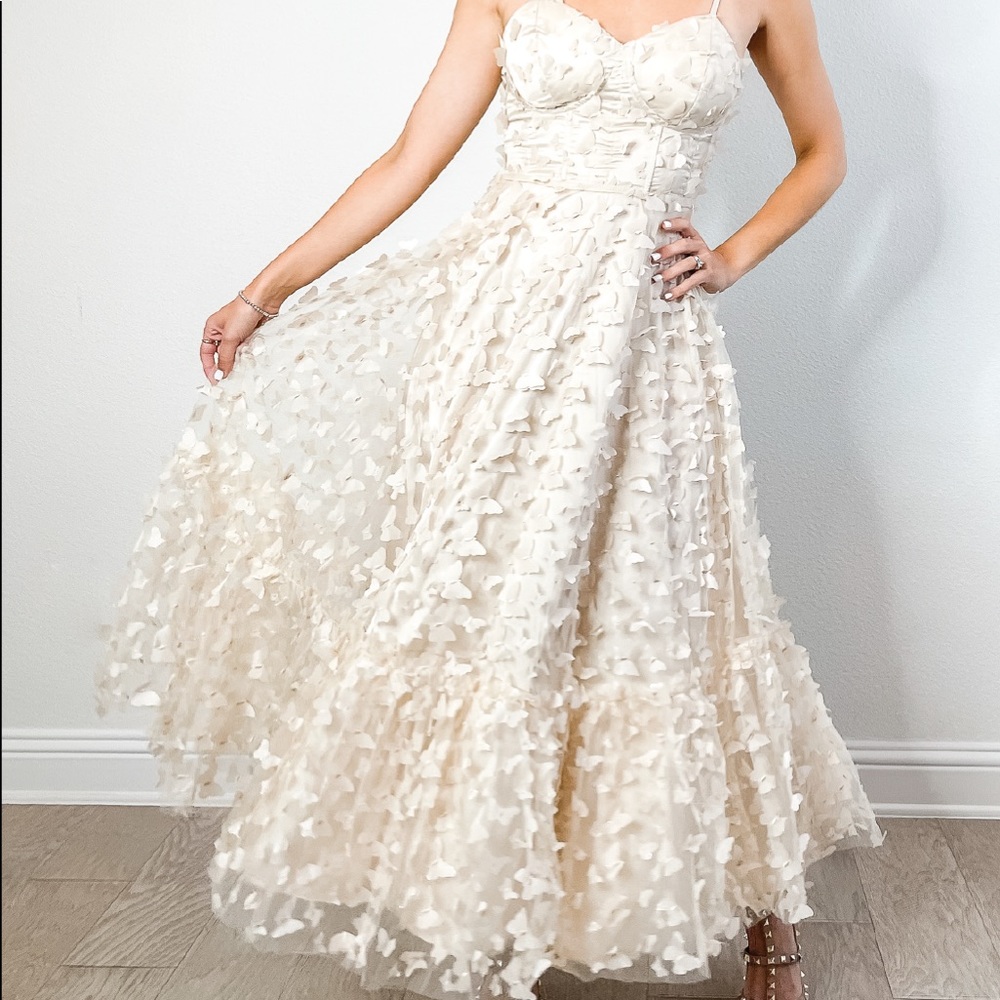 Ivory butterfly midi corset dress